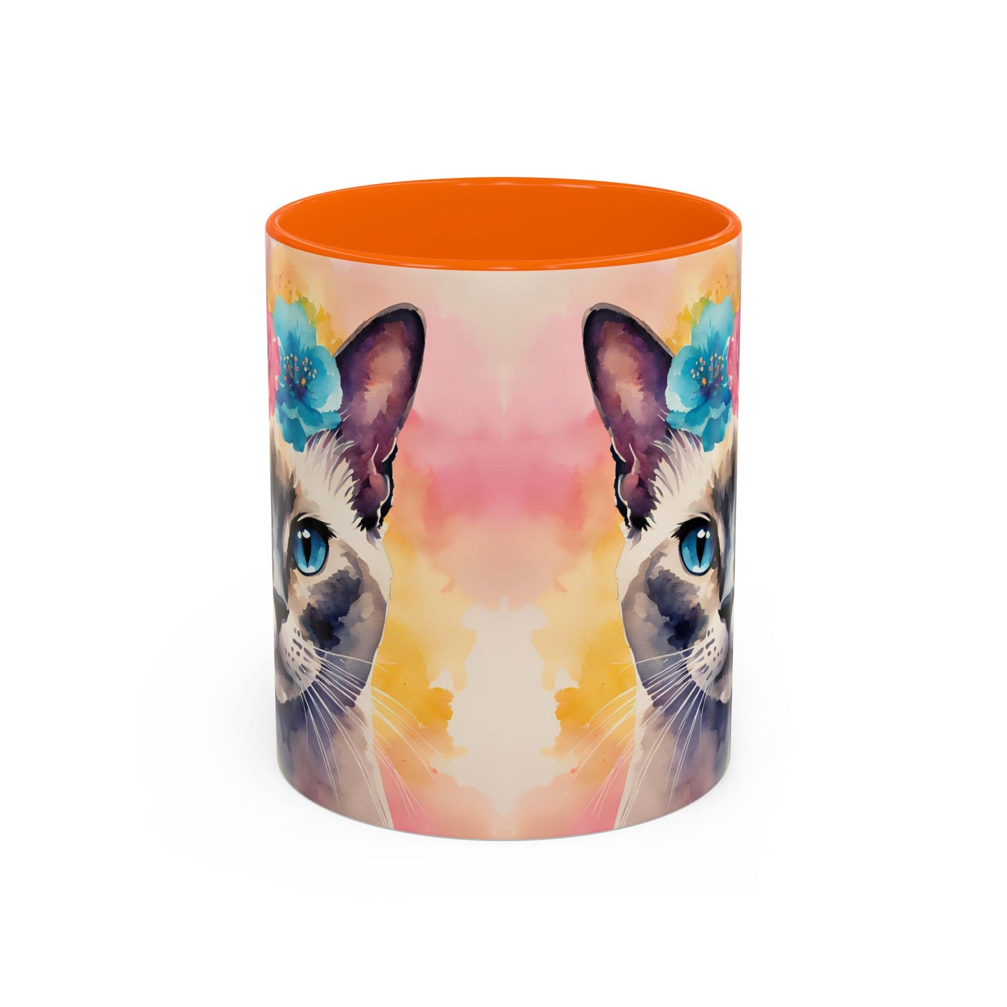 Floral Siamese Cat 04 Accent Coffee Mug - 11oz Perfect for Cat Lovers & Gifts