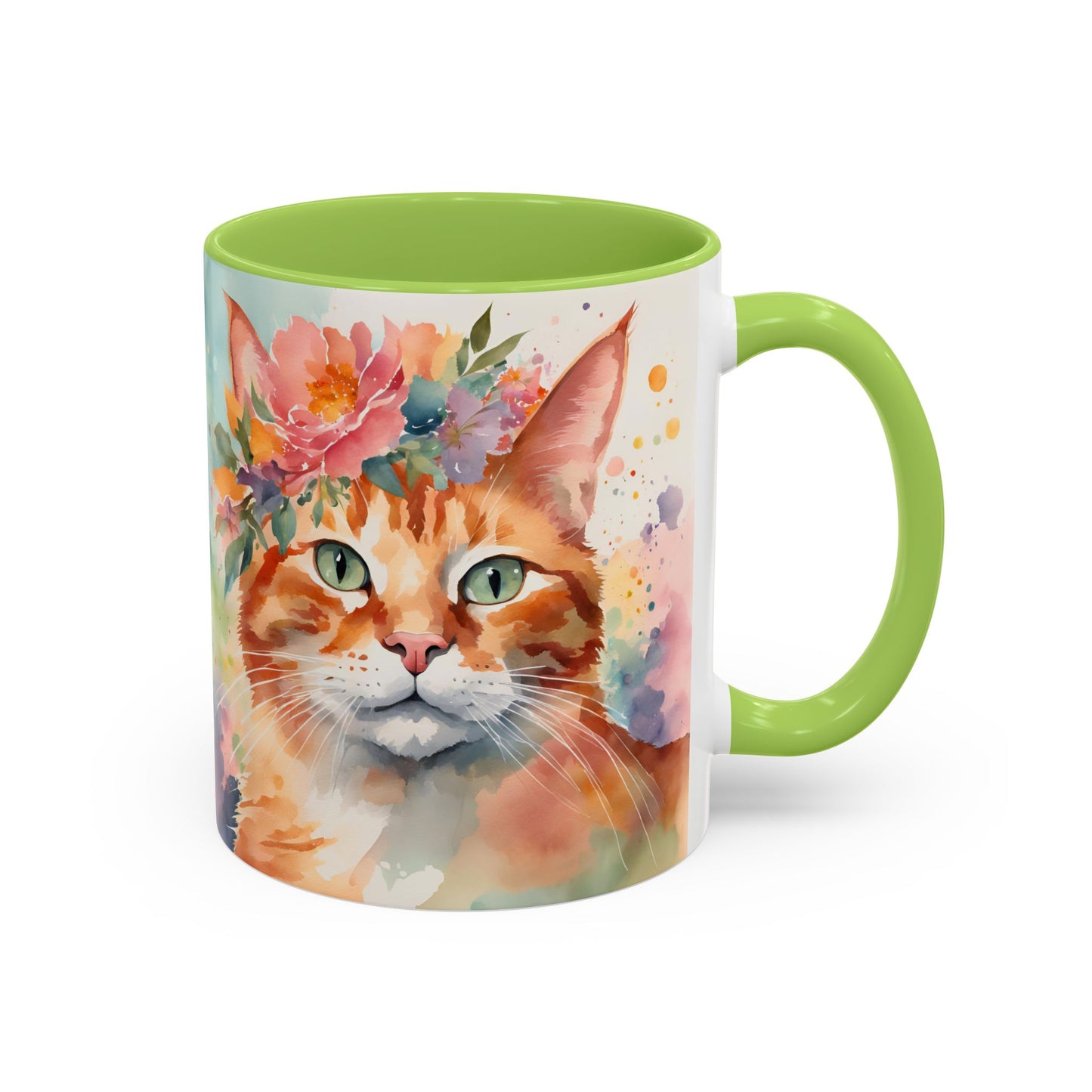 Floral Ginger Cat 02 Accent Coffee Mug - 11oz Perfect for Cat Lovers & Gifts