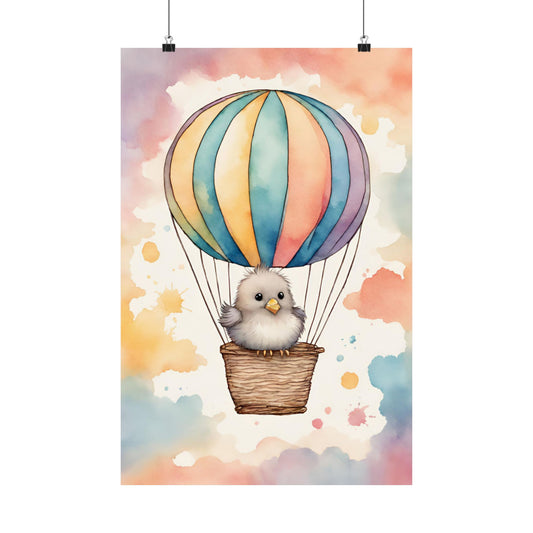 Nursery Birdie in a Hot Air Ballon 2 Matte Vertical Posters