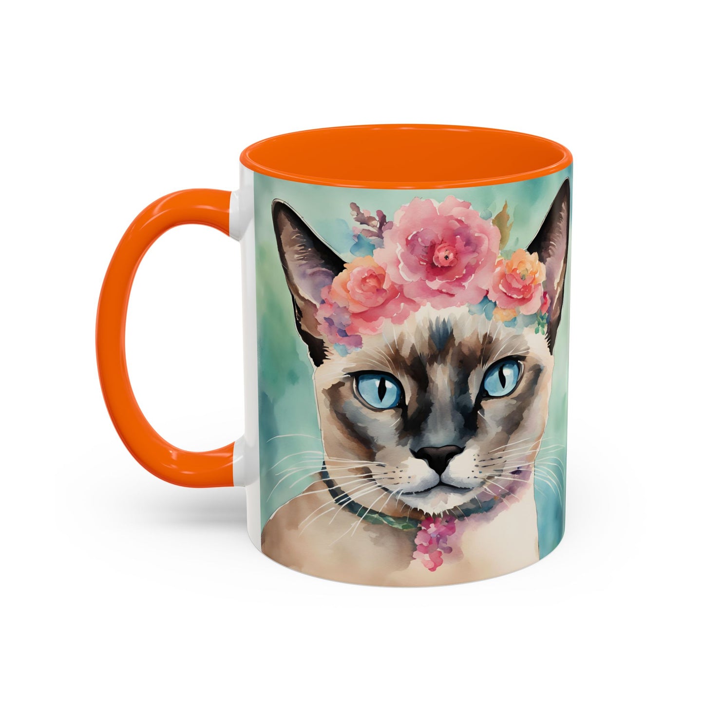 Floral Siamese Cat 01 Accent Coffee Mug - 11oz Perfect for Cat Lovers & Gifts