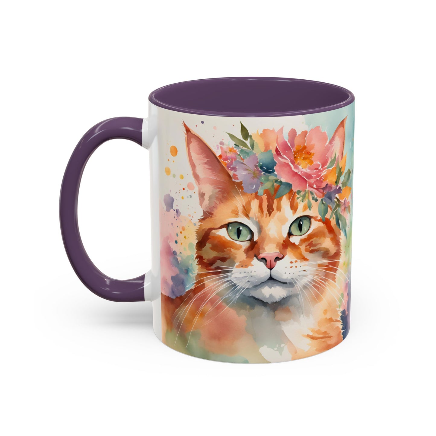 Floral Ginger Cat 02 Accent Coffee Mug - 11oz Perfect for Cat Lovers & Gifts