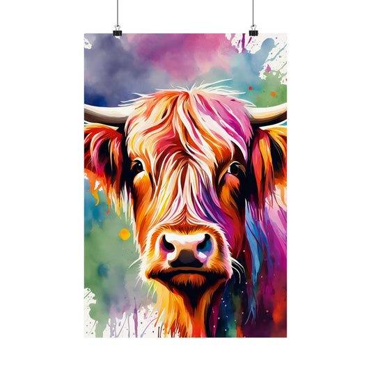 Multicolored Highland Cow 03 Matte Vertical Poster