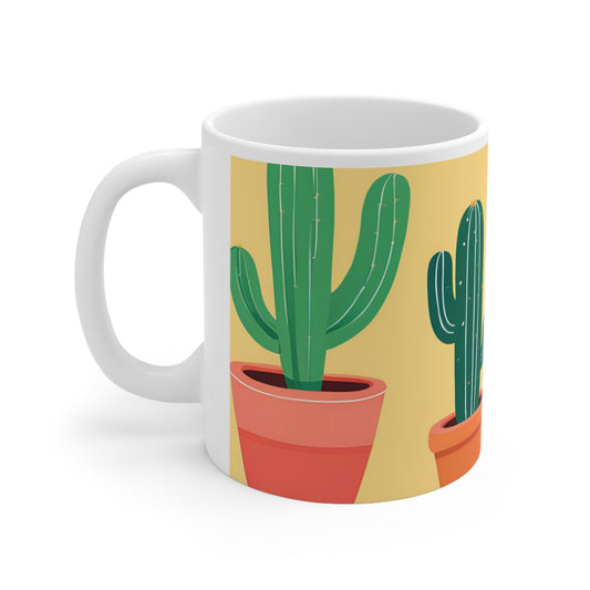 Playful Cacti 1 White Ceramic Mug, 11oz