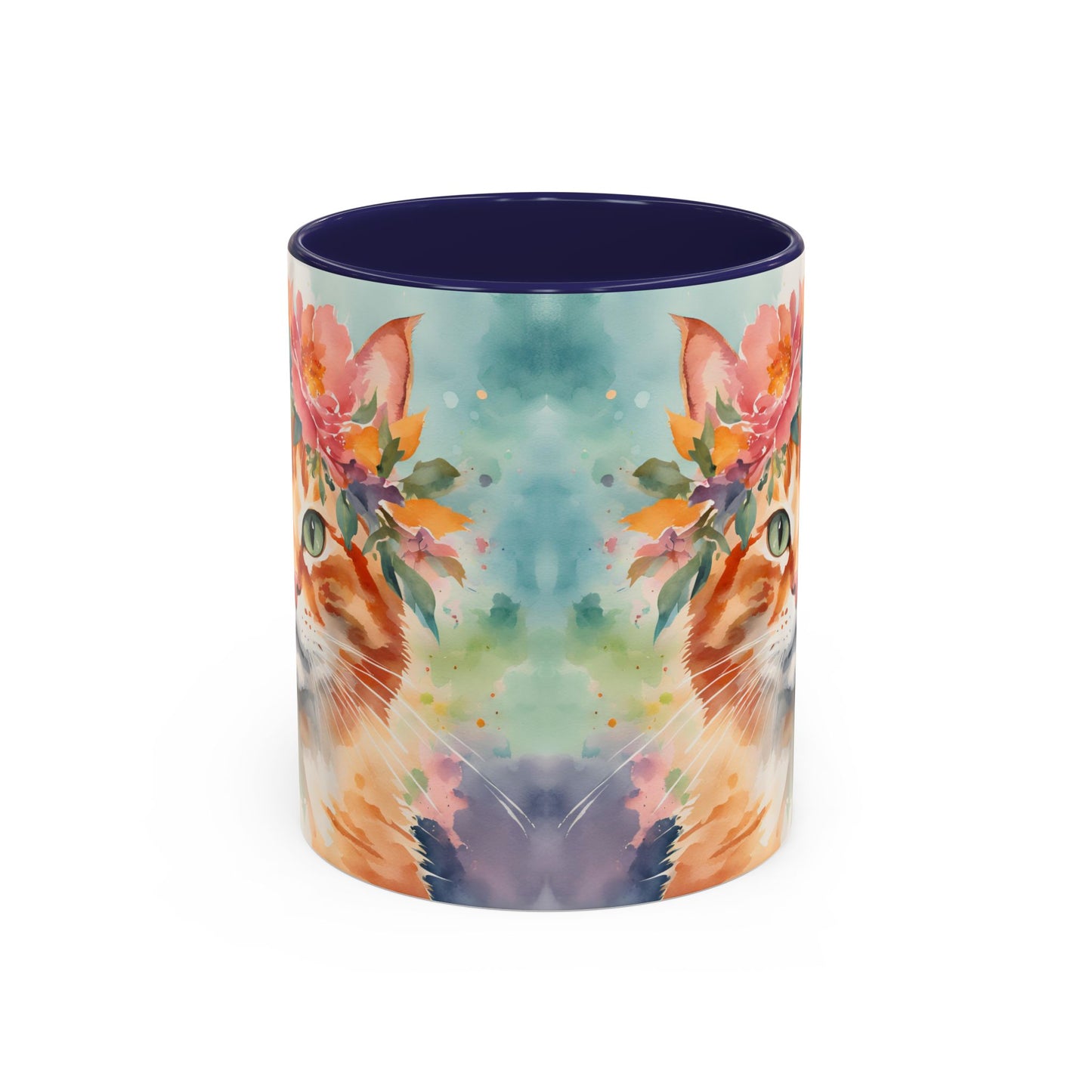 Floral Ginger Cat 02 Accent Coffee Mug - 11oz Perfect for Cat Lovers & Gifts