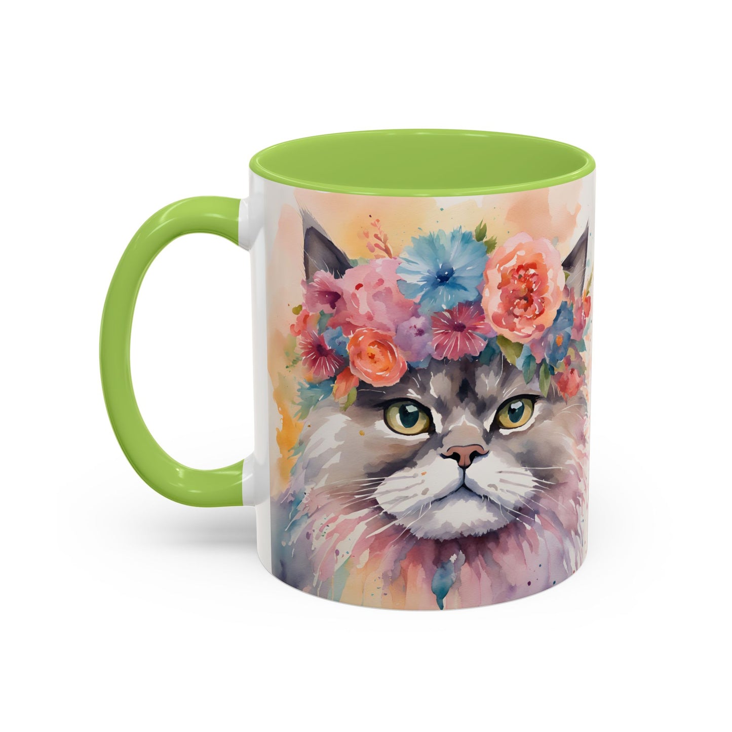 Floral Siamese Cat 03 Accent Coffee Mug - 11oz Perfect for Cat Lovers & Gifts