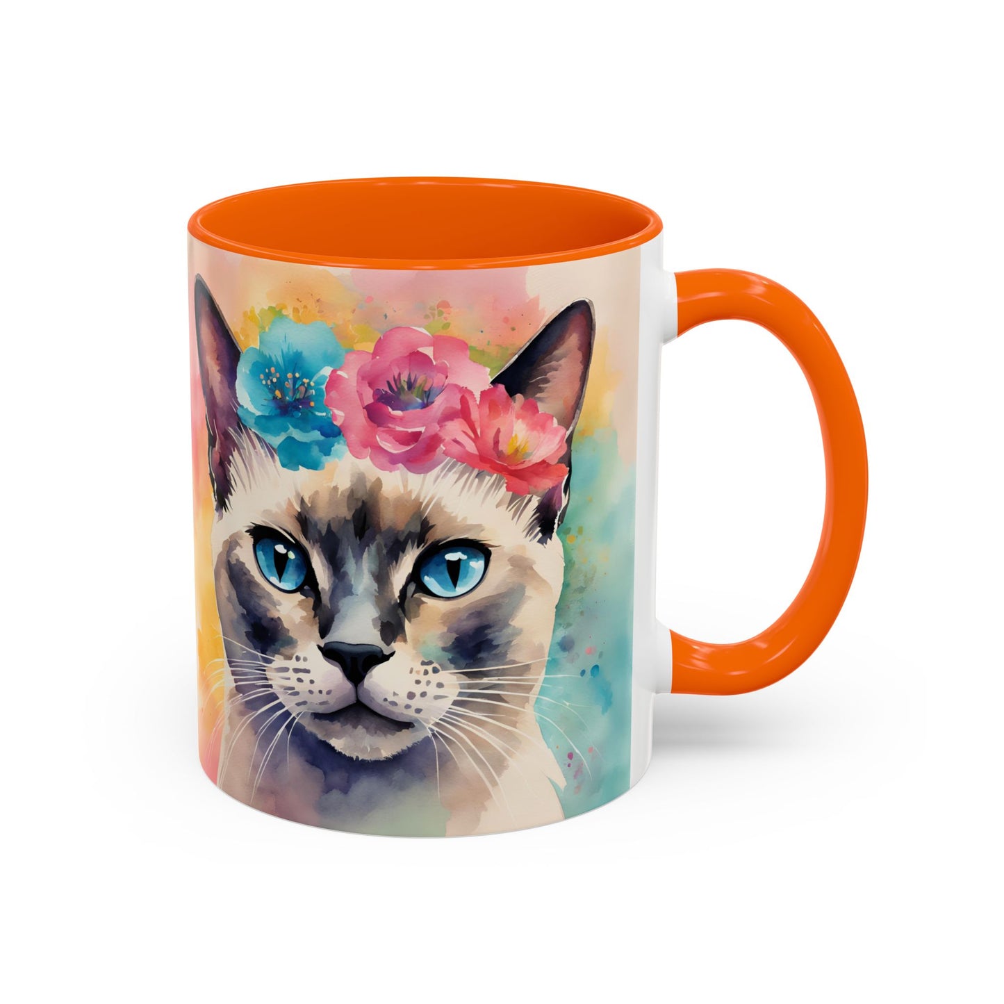 Floral Siamese Cat 04 Accent Coffee Mug - 11oz Perfect for Cat Lovers & Gifts