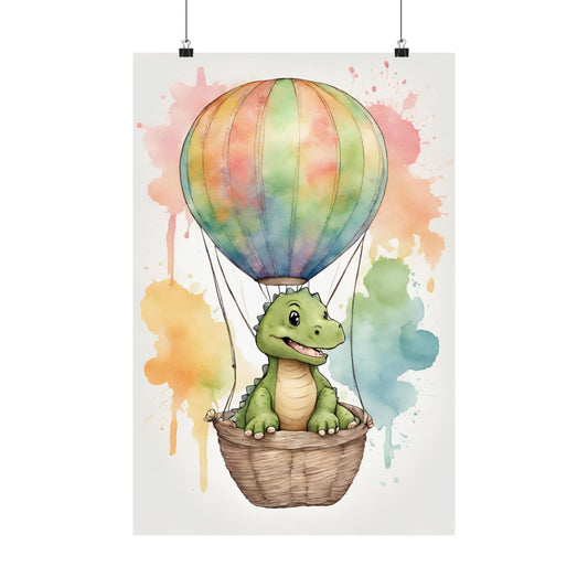 Nursery Dinosaur in a Hot Air Ballon 4 Matte Vertical Posters