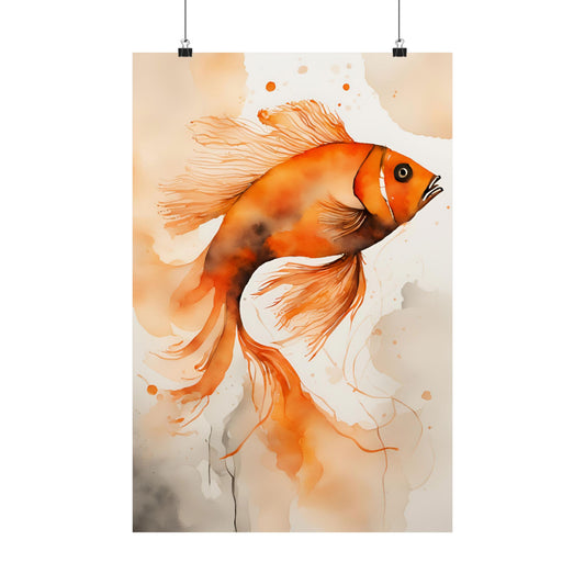 Abstract fish orange 9 Matte Vertical Posters