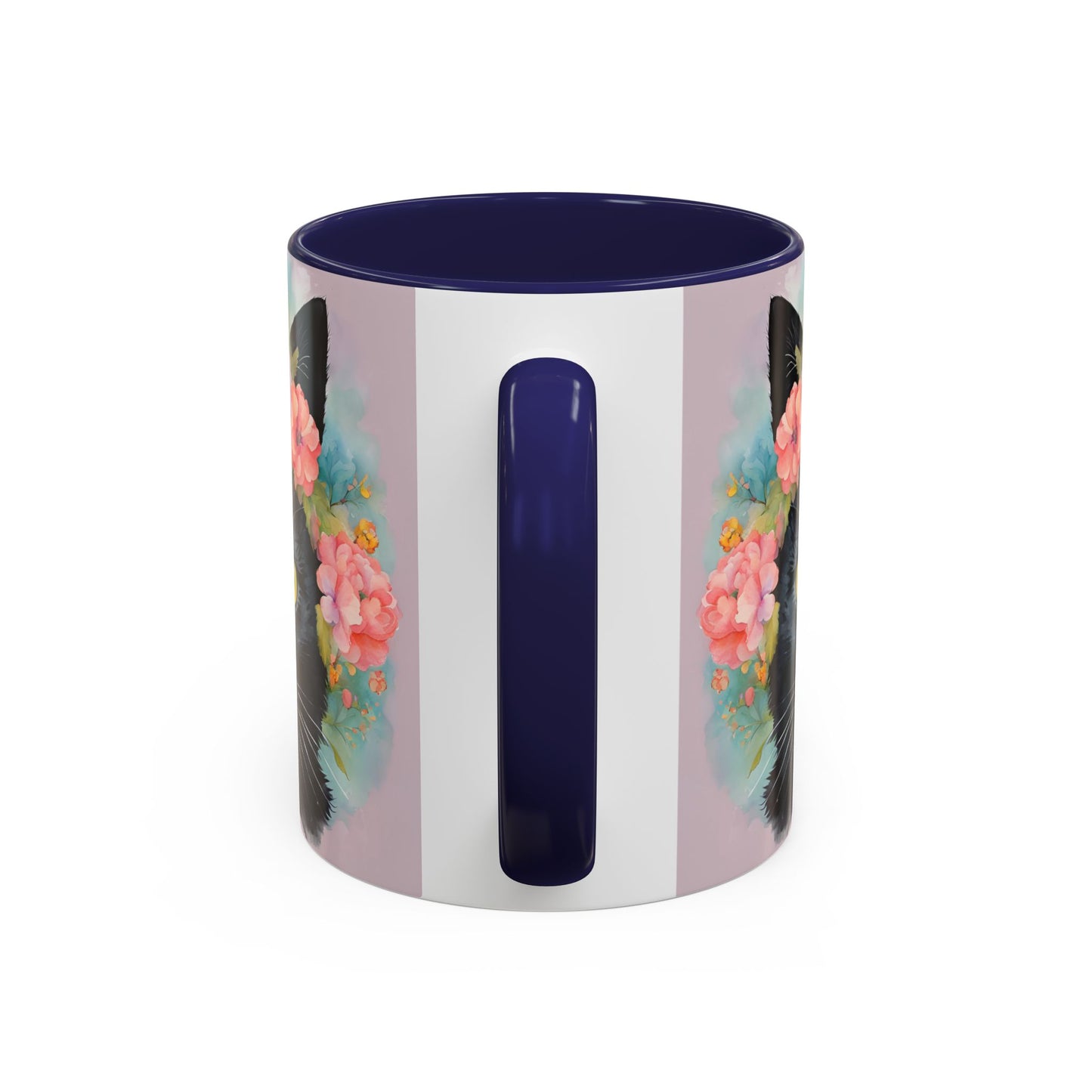Floral Black Cat 01 Accent Coffee Mug - 11oz Perfect for Cat Lovers & Gifts