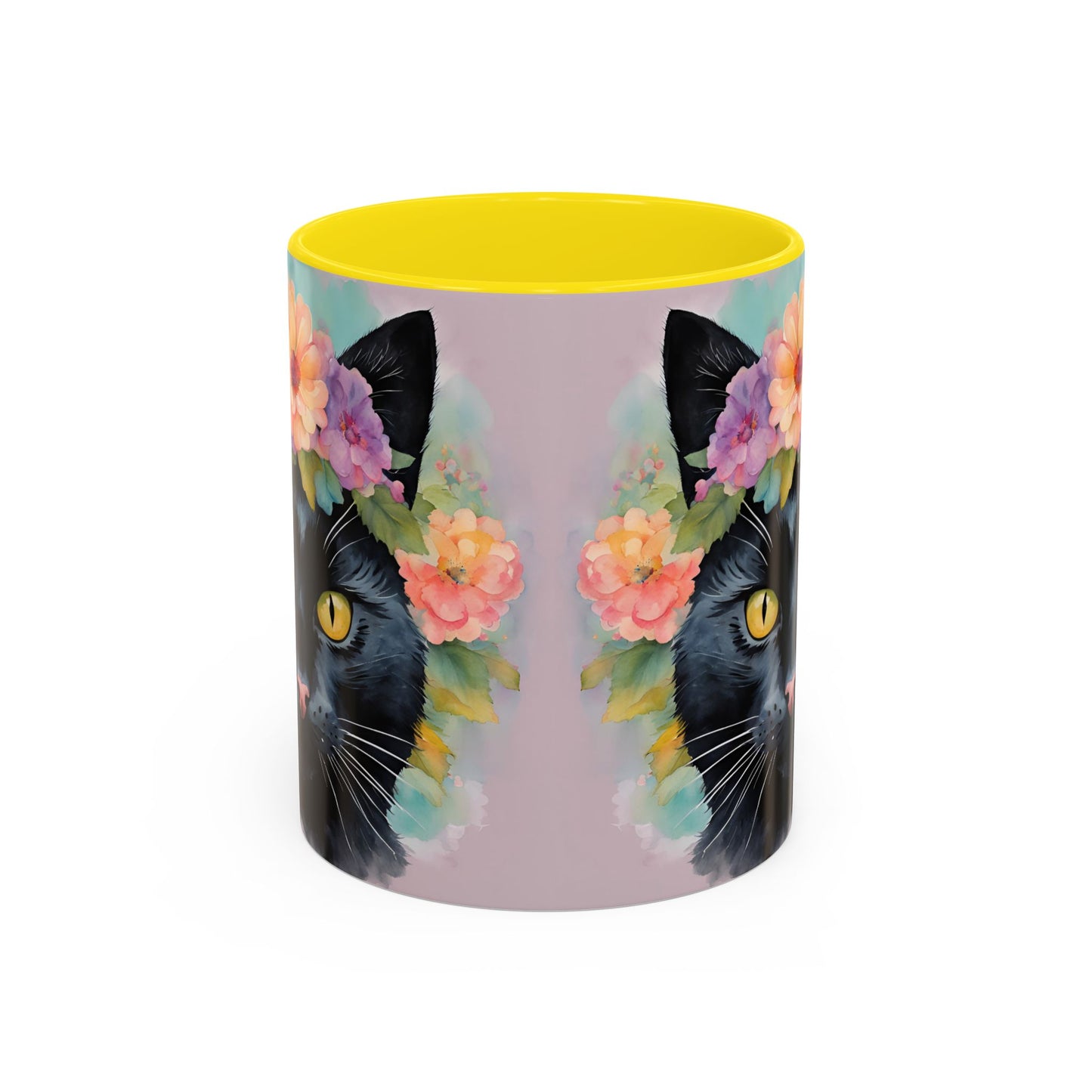 Floral Black Cat 01 Accent Coffee Mug - 11oz Perfect for Cat Lovers & Gifts