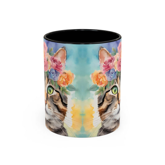 Floral Tabby Cat 01 Accent Coffee Mug - 11oz Perfect for Cat Lovers & Gifts