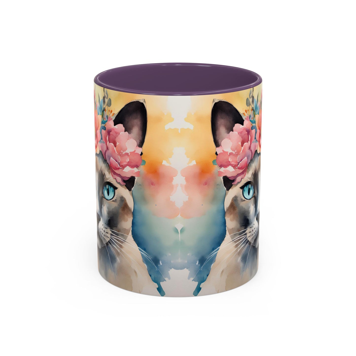 Floral Siamese Cat 02 Accent Coffee Mug - 11oz Perfect for Cat Lovers & Gifts