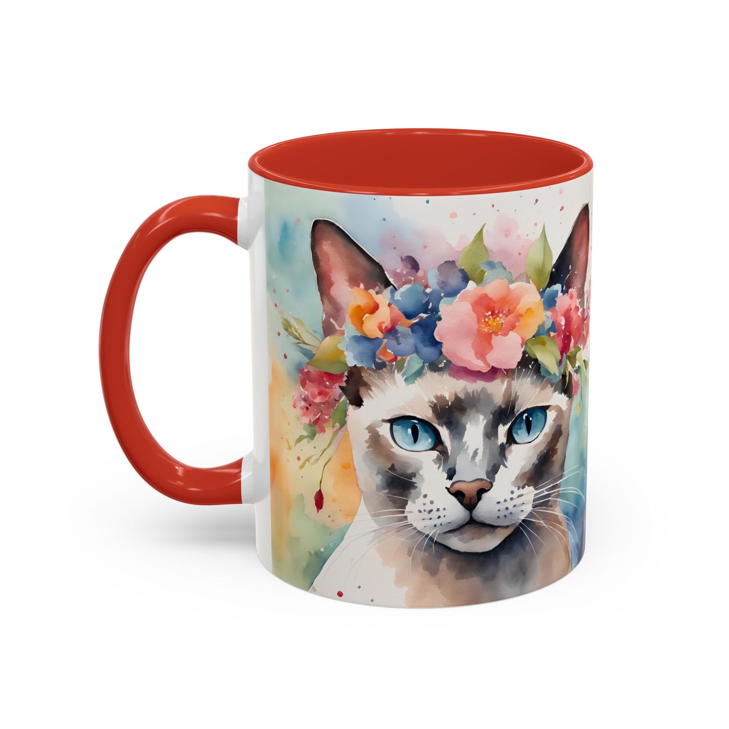 Floral Siamese Cat 03 Accent Coffee Mug - 11oz Perfect for Cat Lovers & Gifts