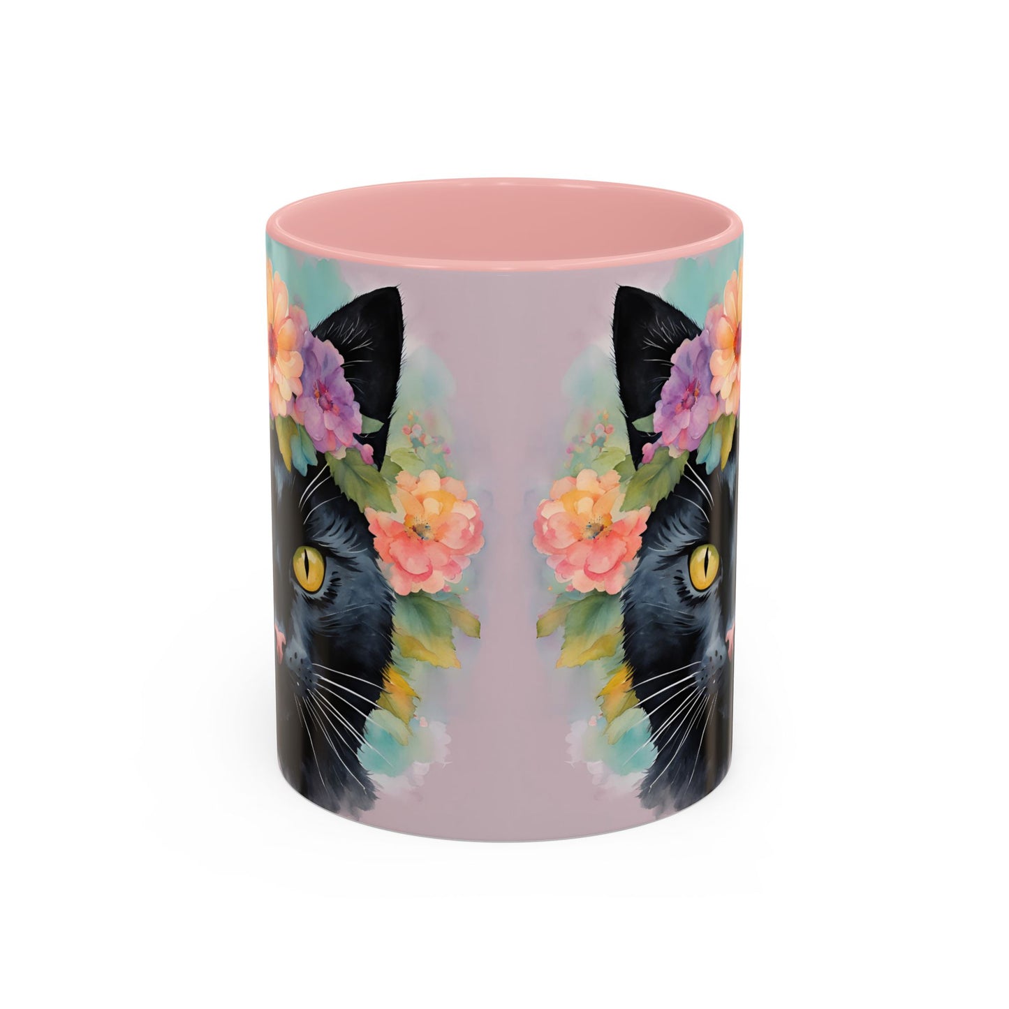 Floral Black Cat 01 Accent Coffee Mug - 11oz Perfect for Cat Lovers & Gifts