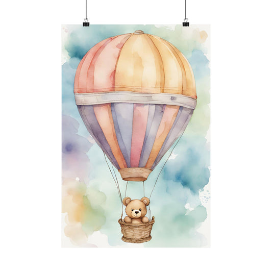 Nursery Teddy in a Hot Air Ballon 3 Matte Vertical Posters