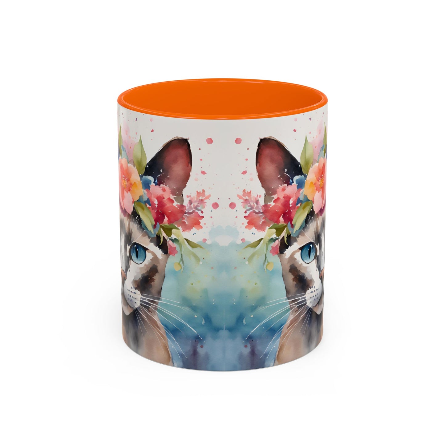 Floral Siamese Cat 03 Accent Coffee Mug - 11oz Perfect for Cat Lovers & Gifts