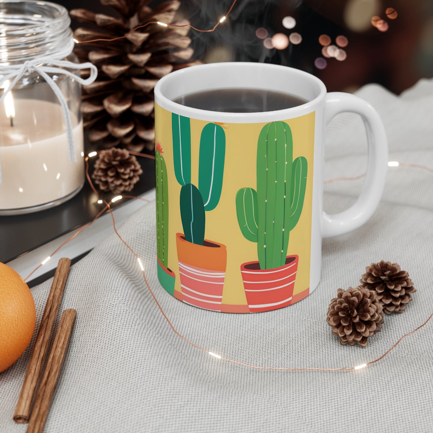 Playful Cacti 6 White Ceramic Mug 11oz