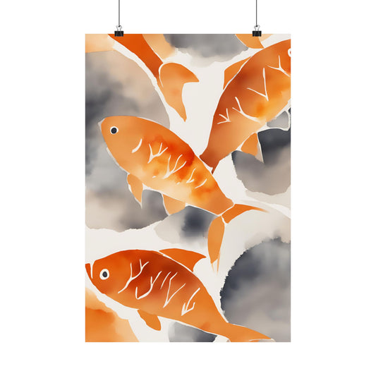 Abstract fish orange 8 Matte Vertical Posters
