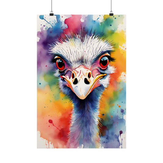 Multicolored Angry Ostrich 01 Matte Vertical Poster