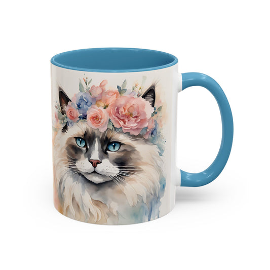 Floral Siamese Cat 04 Accent Coffee Mug - 11oz Perfect for Cat Lovers & Gifts