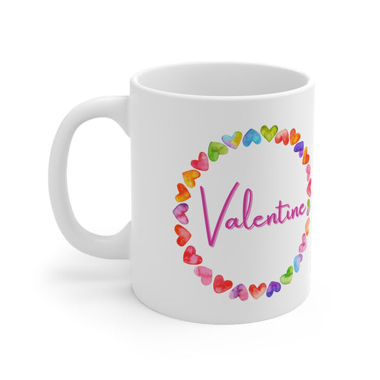 Valentine Multicolor Hearts Valentines Mug Ceramic 11oz