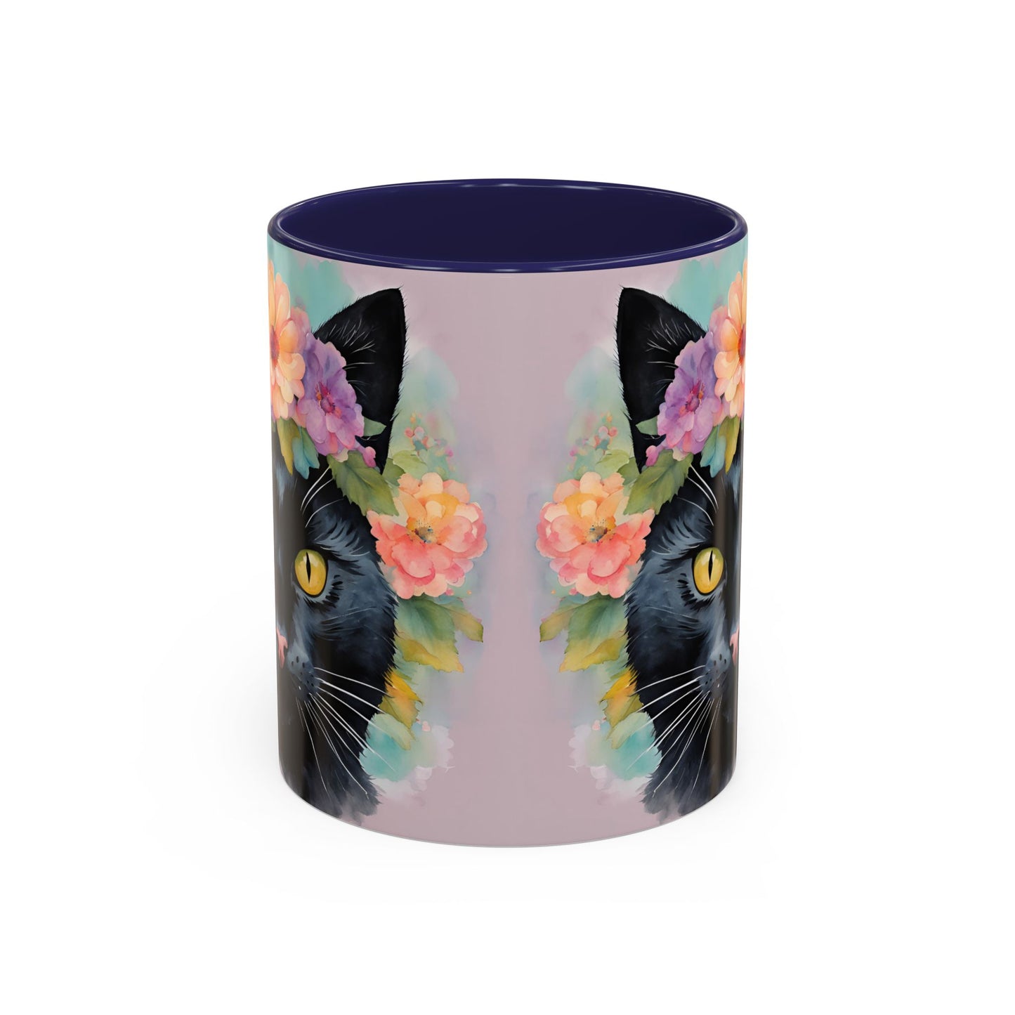 Floral Black Cat 01 Accent Coffee Mug - 11oz Perfect for Cat Lovers & Gifts