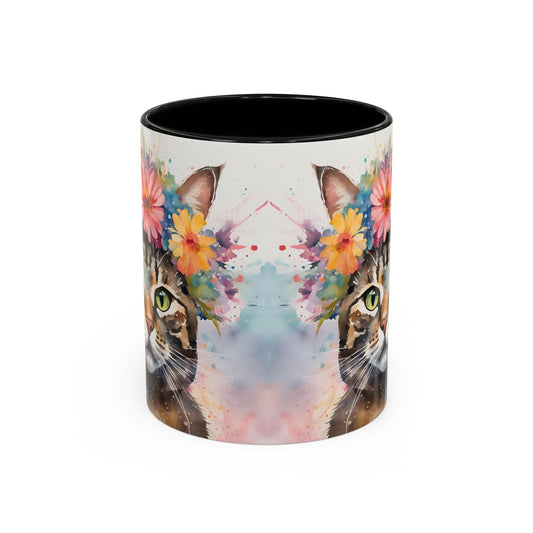 Floral Tabby Cat 03 Accent Coffee Mug - 11oz Perfect for Cat Lovers & Gifts