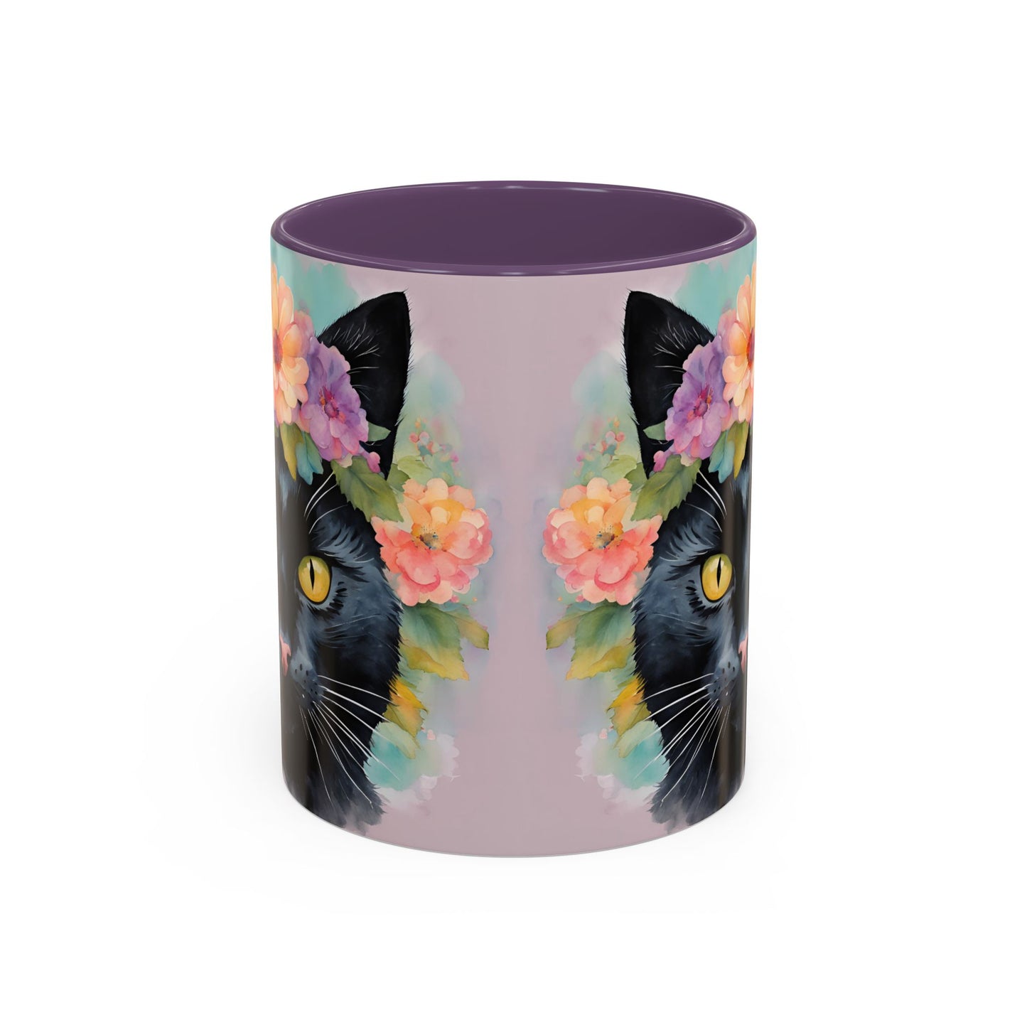 Floral Black Cat 01 Accent Coffee Mug - 11oz Perfect for Cat Lovers & Gifts