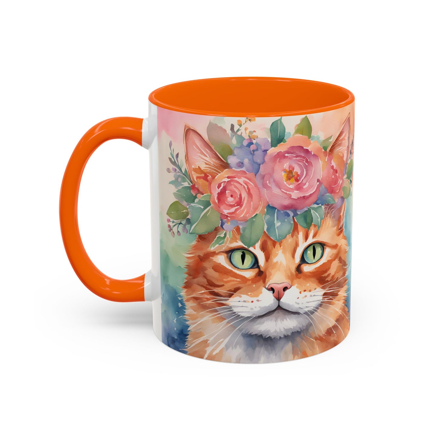 Floral Ginger Cat 01 Accent Coffee Mug - 11oz Perfect for Cat Lovers & Gifts