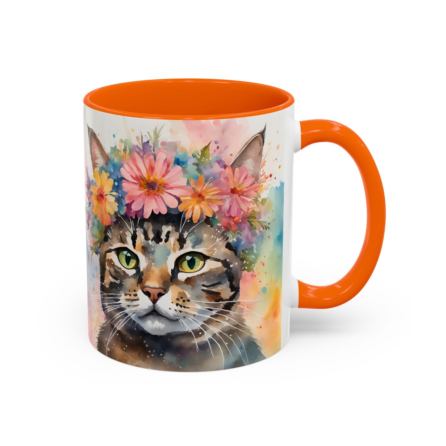 Floral Tabby Cat 03 Accent Coffee Mug - 11oz Perfect for Cat Lovers & Gifts