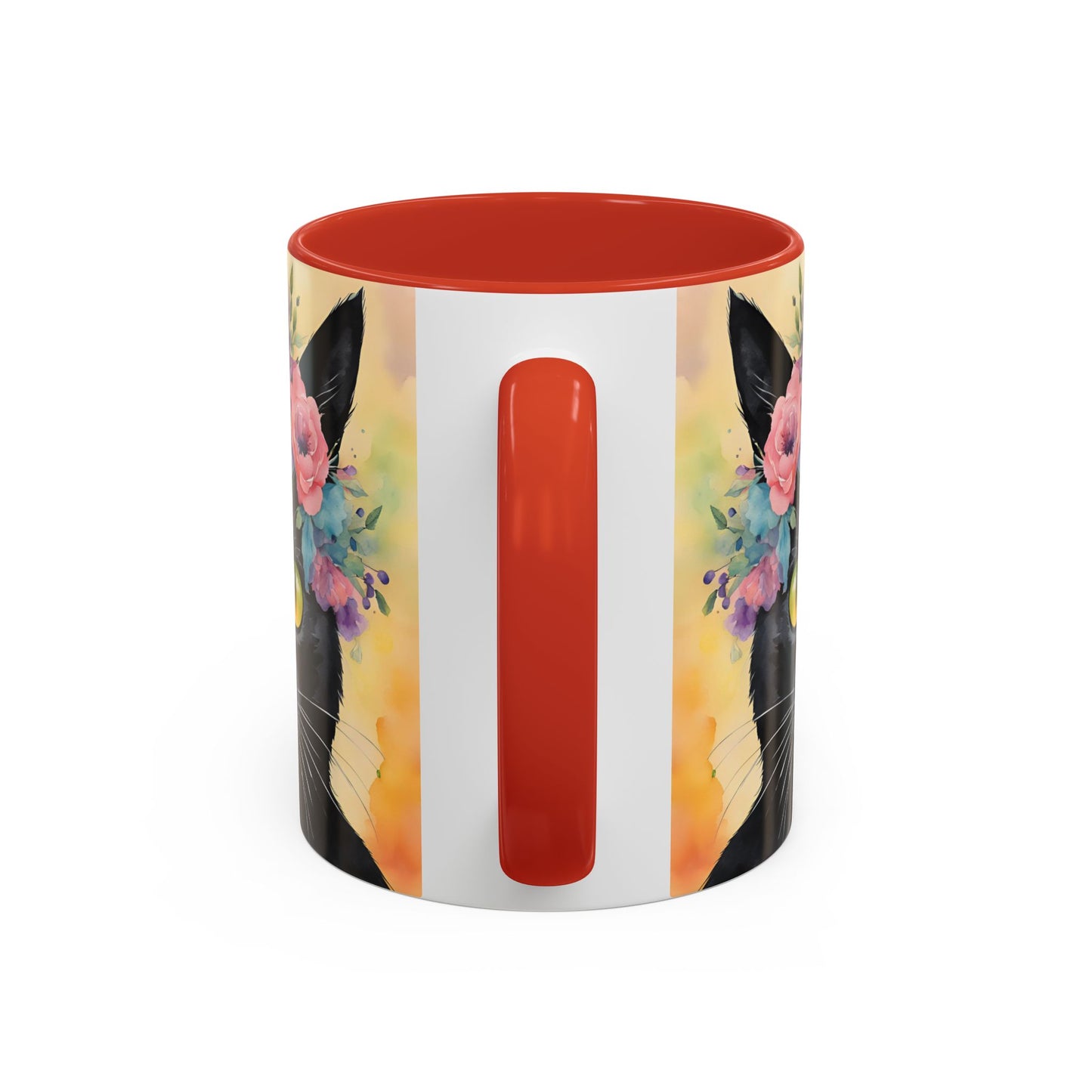 Floral Black Cat 02 Accent Coffee Mug - 11oz Perfect for Cat Lovers & Gifts