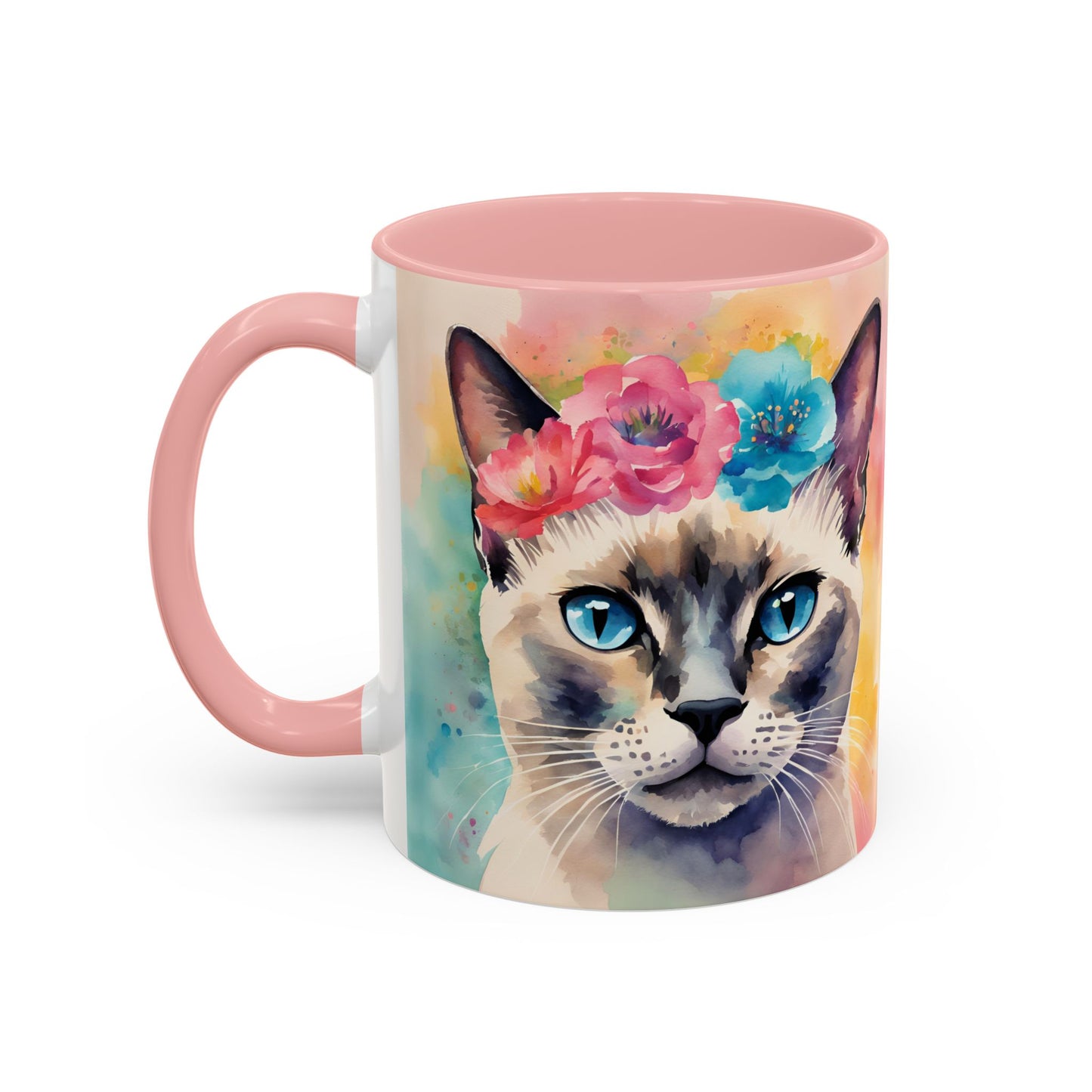 Floral Siamese Cat 04 Accent Coffee Mug - 11oz Perfect for Cat Lovers & Gifts
