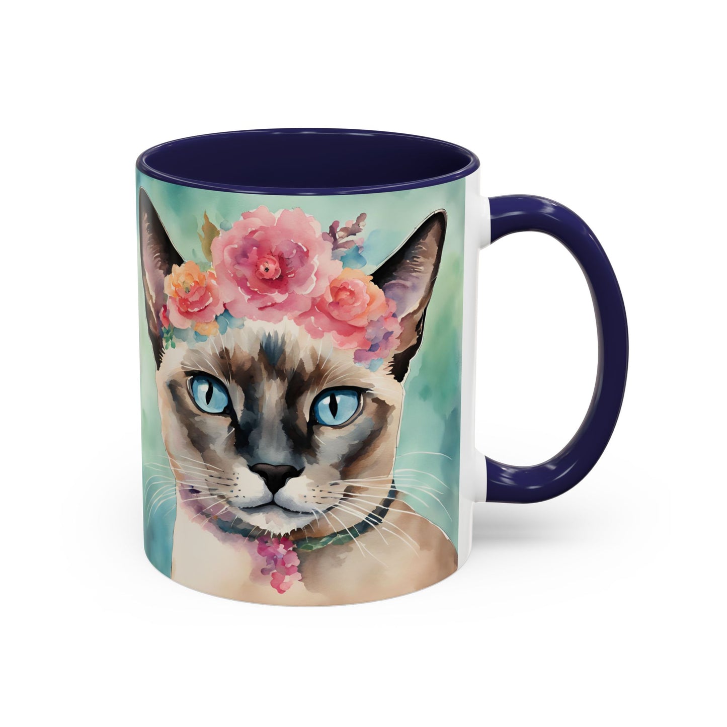 Floral Siamese Cat 01 Accent Coffee Mug - 11oz Perfect for Cat Lovers & Gifts