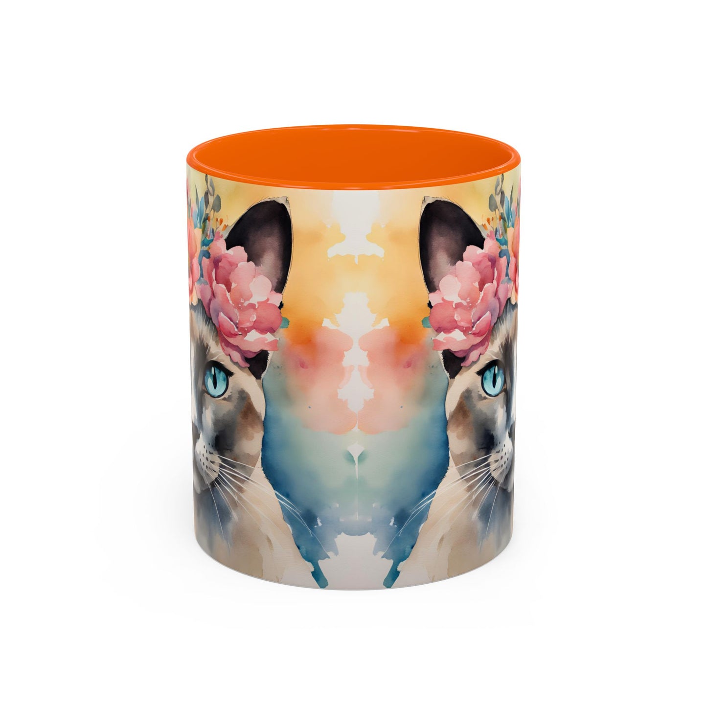 Floral Siamese Cat 02 Accent Coffee Mug - 11oz Perfect for Cat Lovers & Gifts