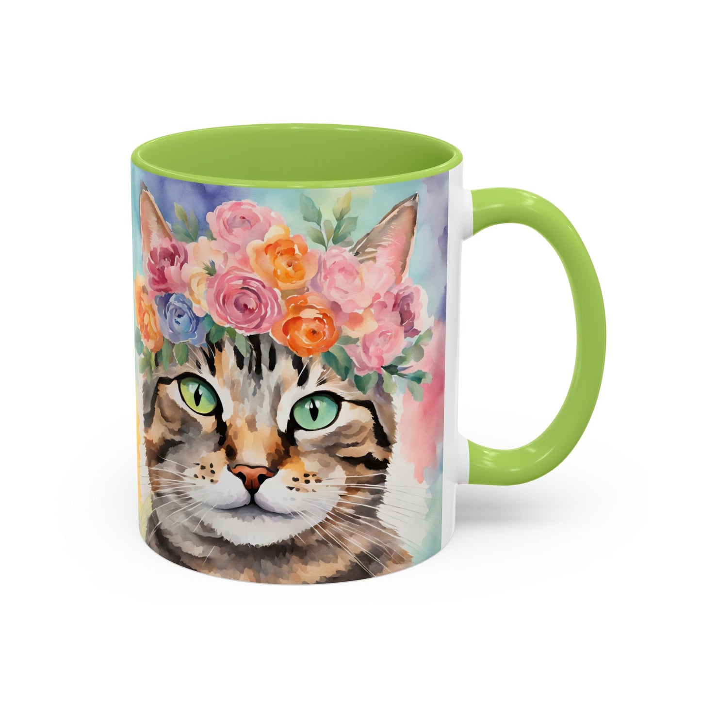 Floral Tabby Cat 01 Accent Coffee Mug - 11oz Perfect for Cat Lovers & Gifts