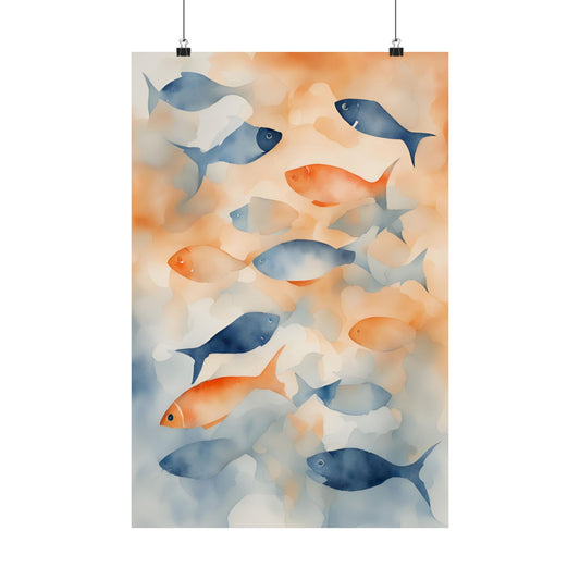Abstract fish orange 3 Matte Vertical Posters