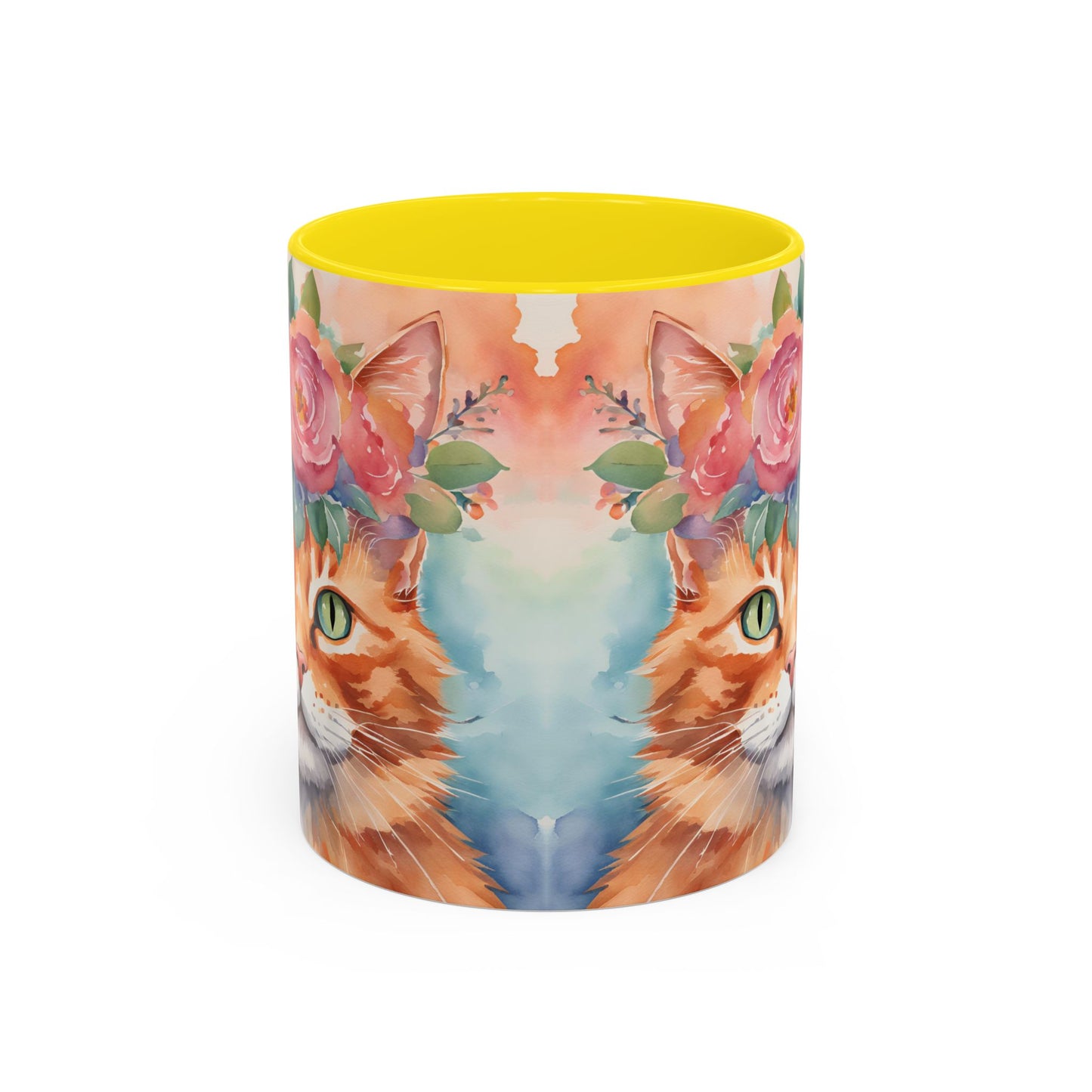 Floral Ginger Cat 01 Accent Coffee Mug - 11oz Perfect for Cat Lovers & Gifts