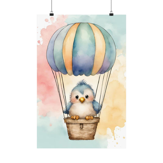 Nursery Birdie in a Hot Air Ballon 1 Matte Vertical Posters