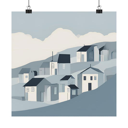 On The Hillside Blue 3 Matte Square Posters