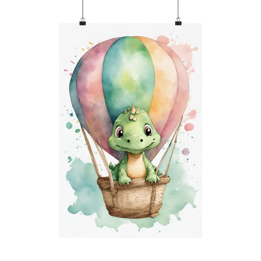 Nursery Dinosaur in a Hot Air Ballon 3 Matte Vertical Posters