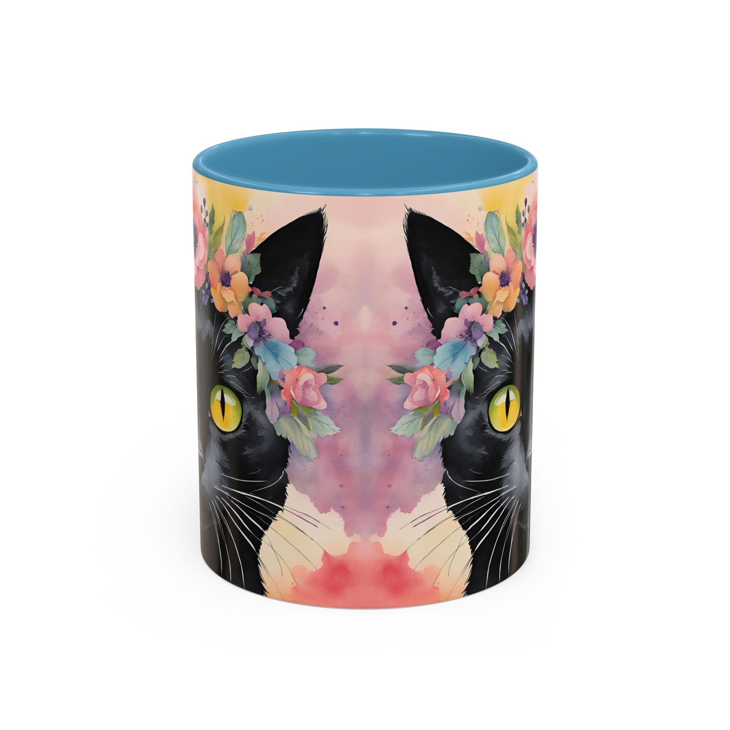 Floral Black Cat 02 Accent Coffee Mug - 11oz Perfect for Cat Lovers & Gifts