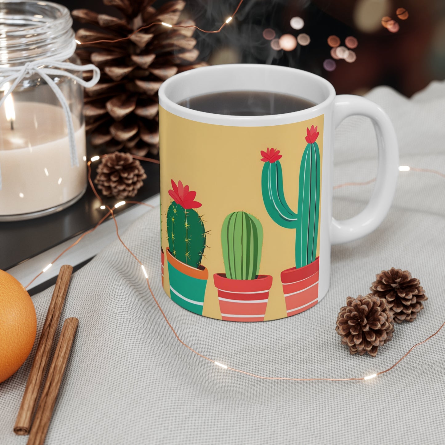 Playful Cacti 3 White Ceramic Mug 11oz