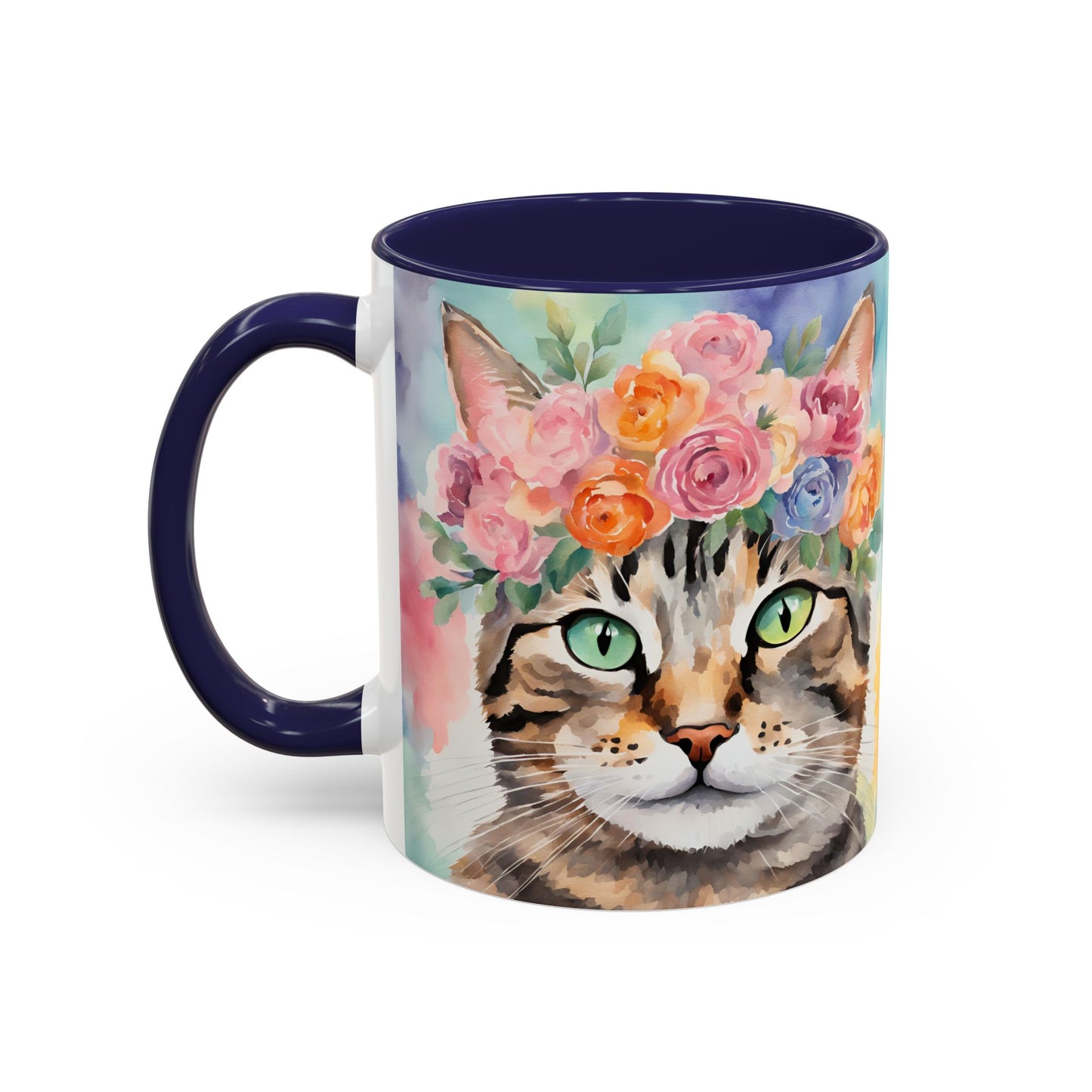Floral Tabby Cat 01 Accent Coffee Mug - 11oz Perfect for Cat Lovers & Gifts