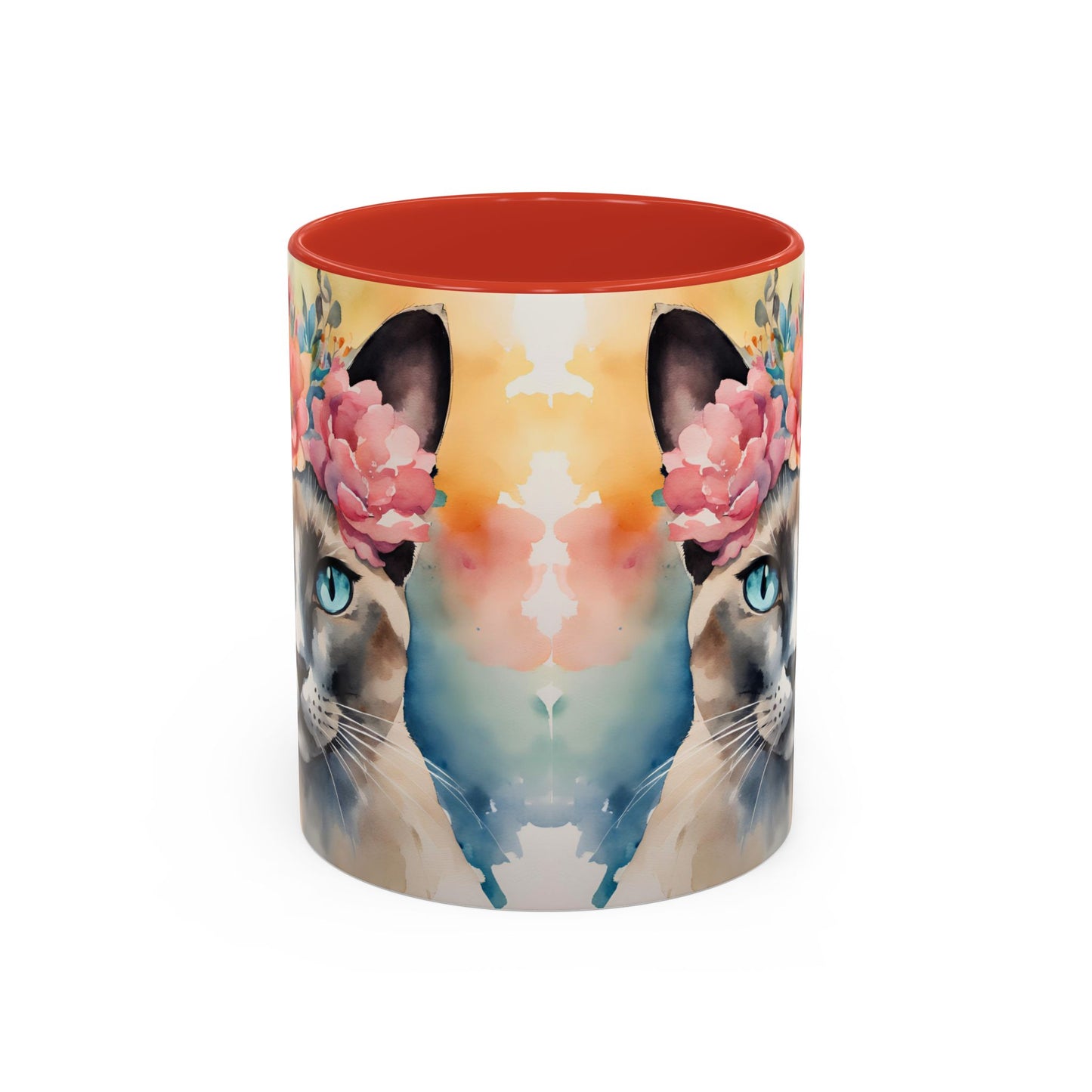 Floral Siamese Cat 02 Accent Coffee Mug - 11oz Perfect for Cat Lovers & Gifts