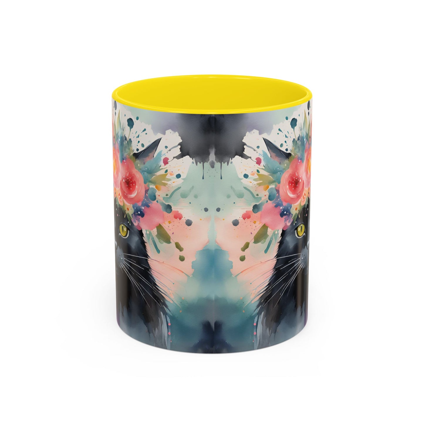 Floral Black Cat 03 Accent Coffee Mug - 11oz Perfect for Cat Lovers & Gifts