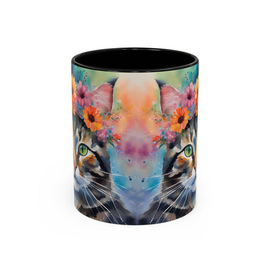 Floral Tabby Cat 04 Accent Coffee Mug - 11oz Perfect for Cat Lovers & Gifts