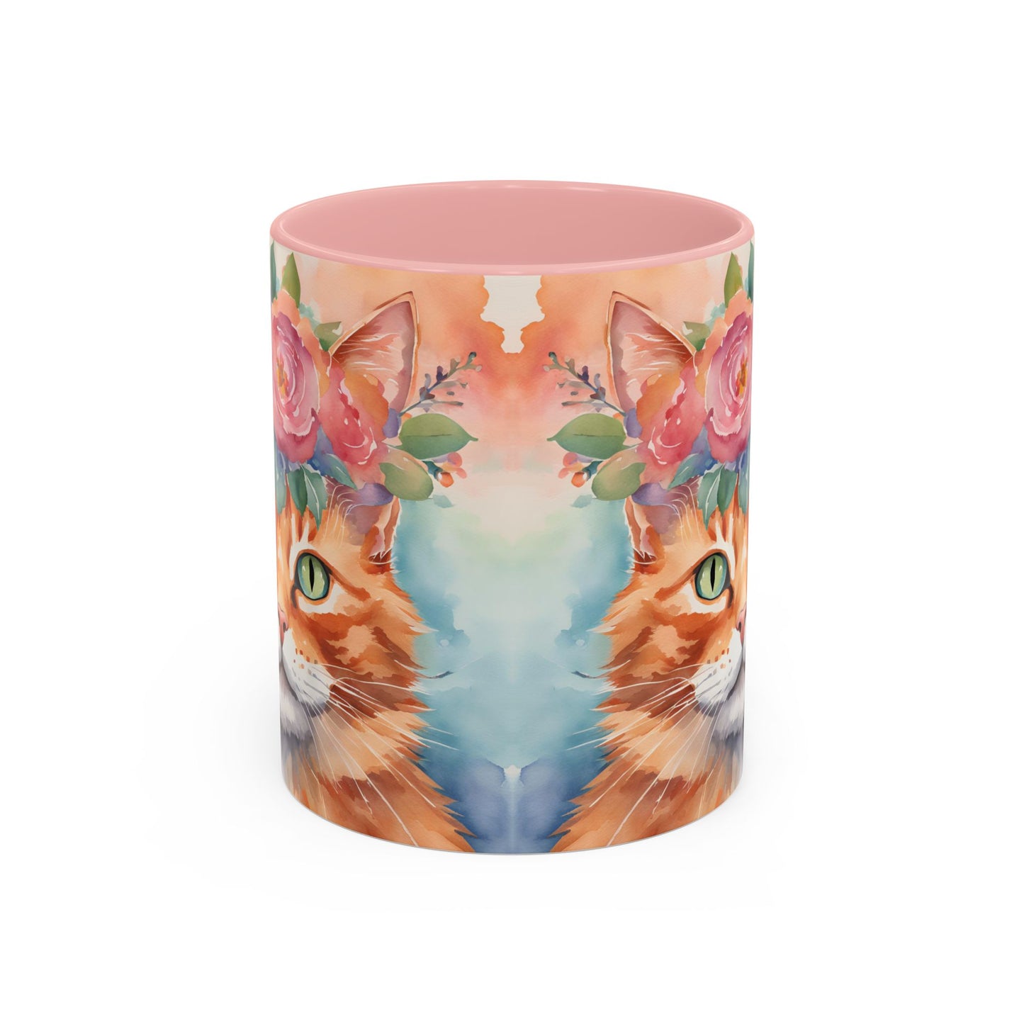 Floral Ginger Cat 01 Accent Coffee Mug - 11oz Perfect for Cat Lovers & Gifts