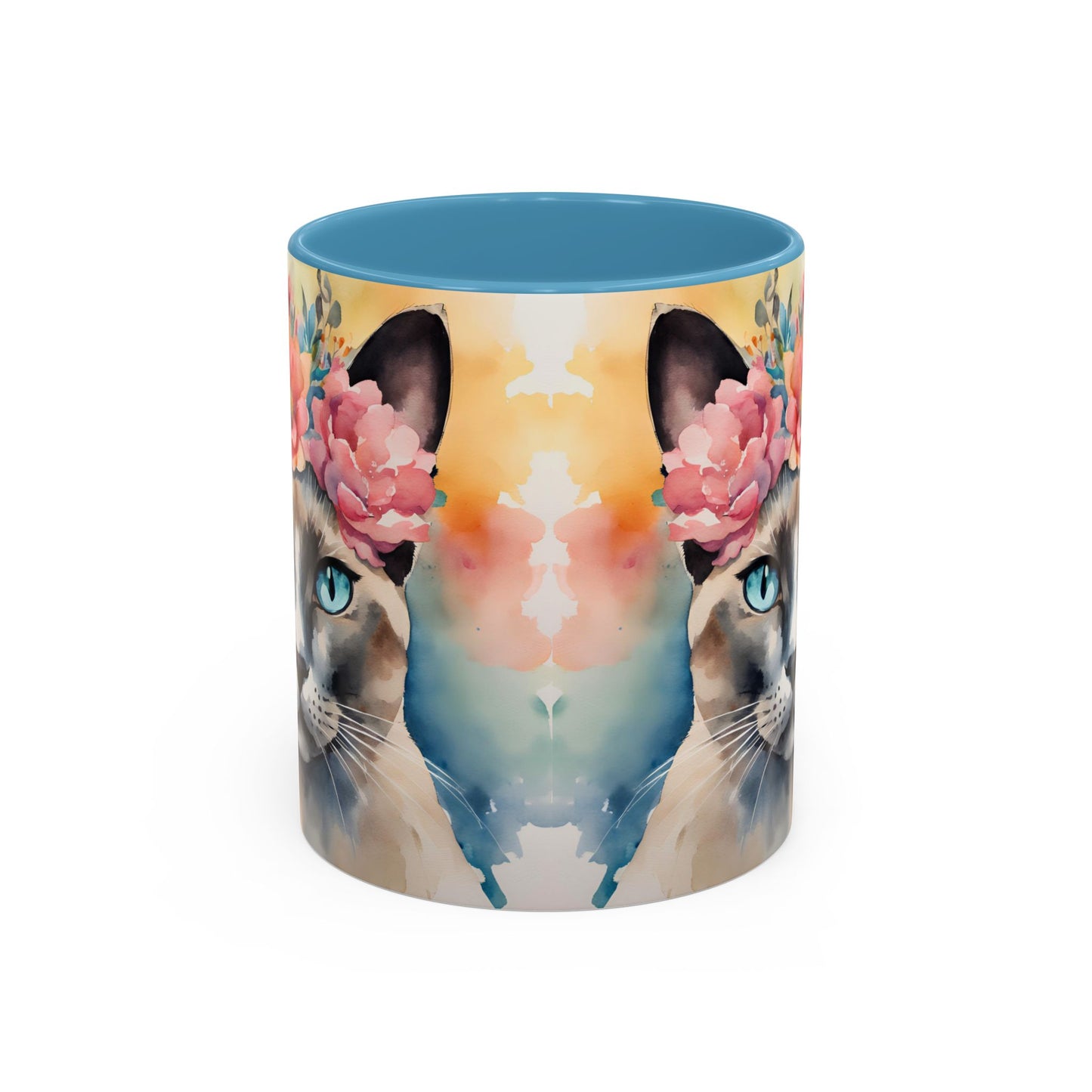 Floral Siamese Cat 02 Accent Coffee Mug - 11oz Perfect for Cat Lovers & Gifts