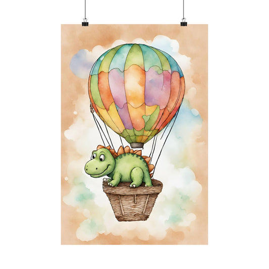 Nursery Dinosaur in a Hot Air Ballon 2 Matte Vertical Posters