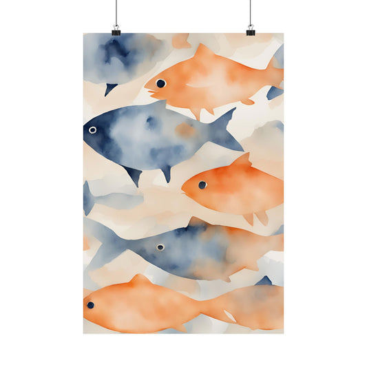 Abstract fish orange 4 Matte Vertical Posters